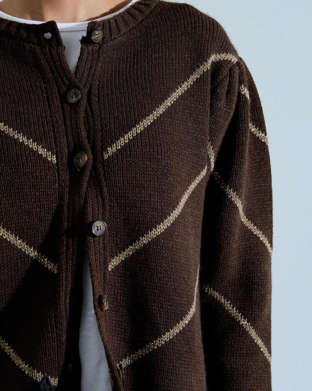 Chaqueta Punto Zigzag Brillo Marrón