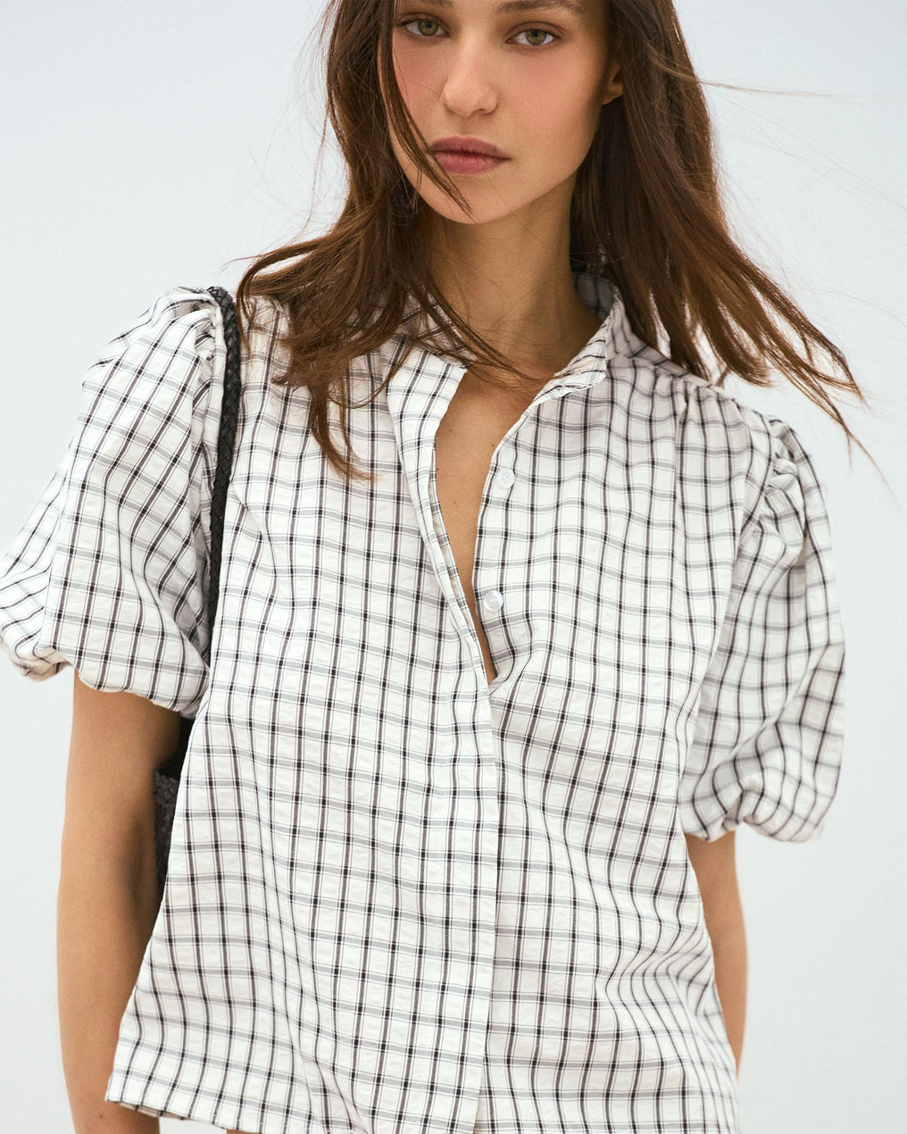 Puff Sleeve Gingham Blouse White