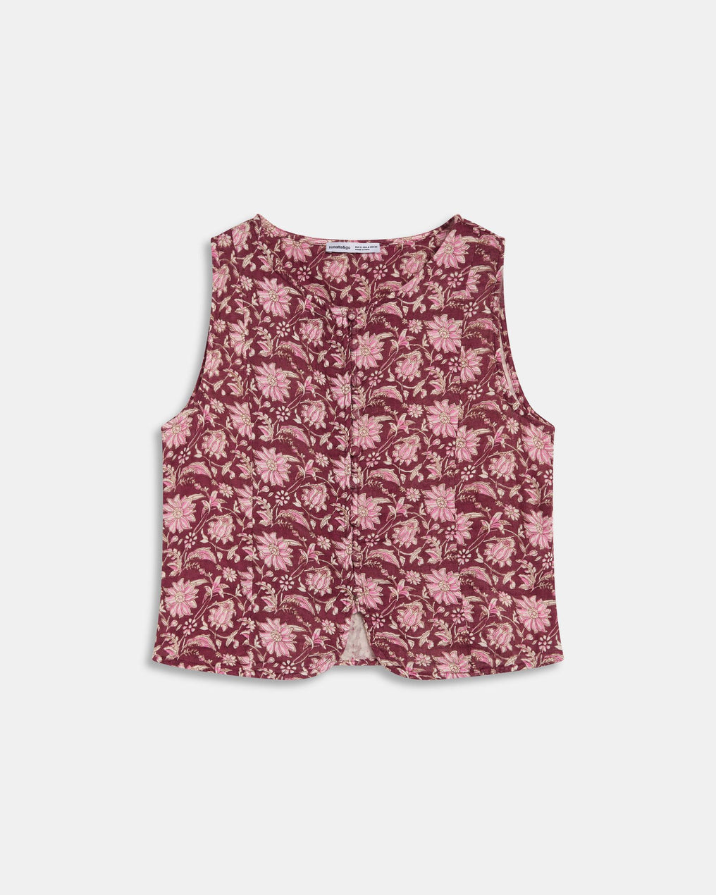 Top Boutons Doublés Imprimé Floral Grenat
