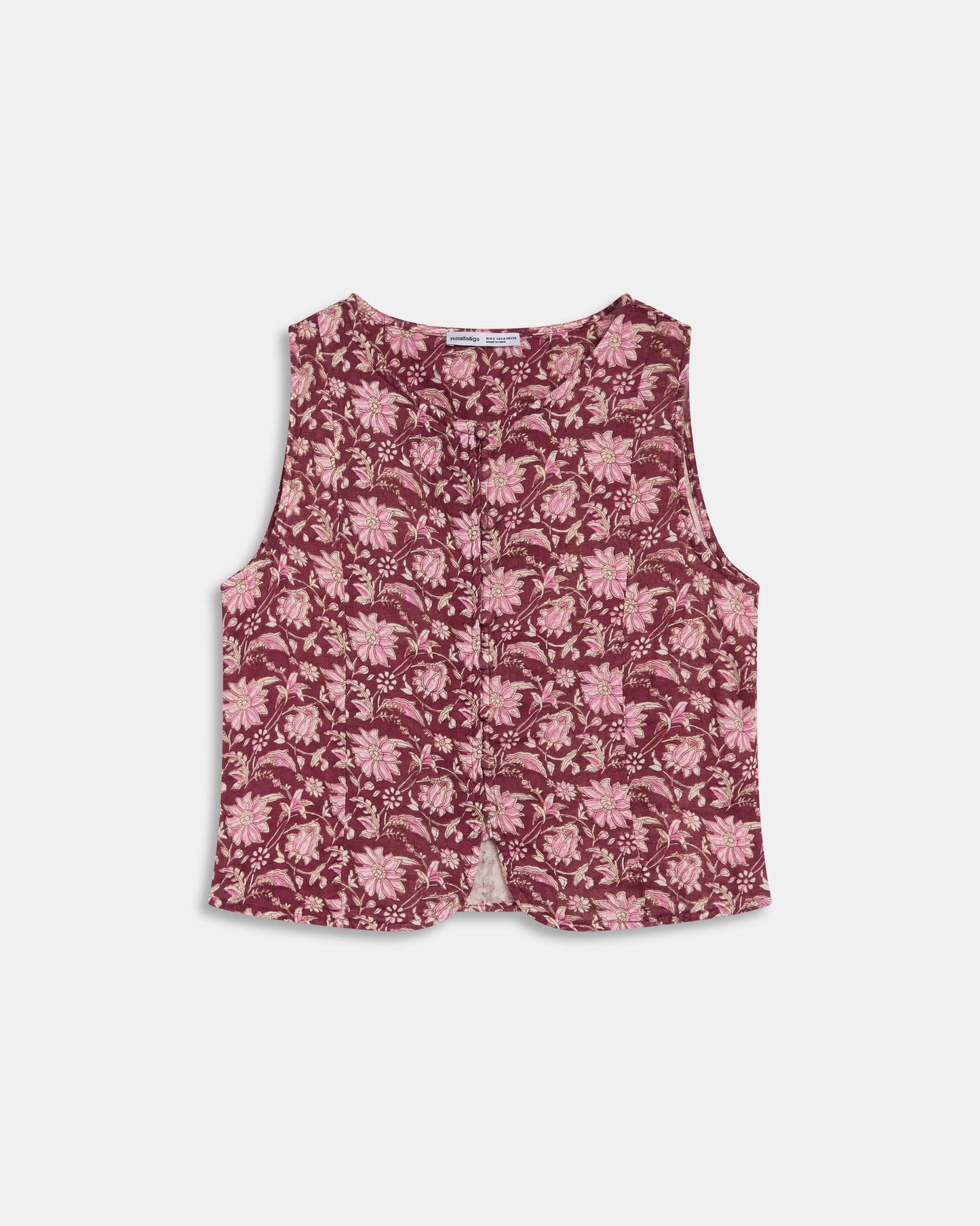 Top Boutons Doublés Imprimé Floral Grenat