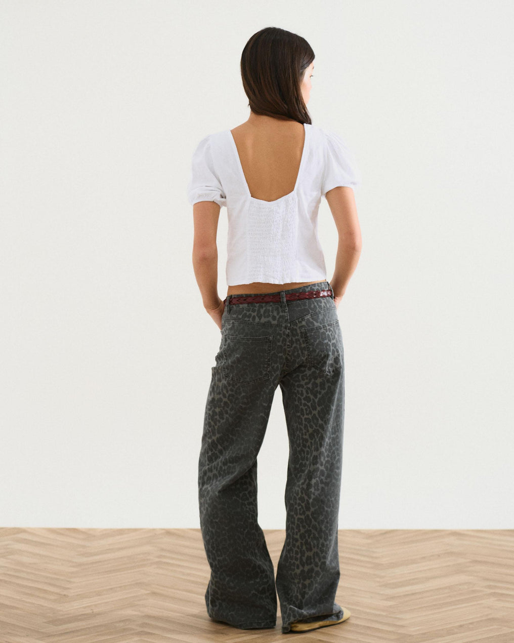 Jeans Wide Leg Animal Print Gris
