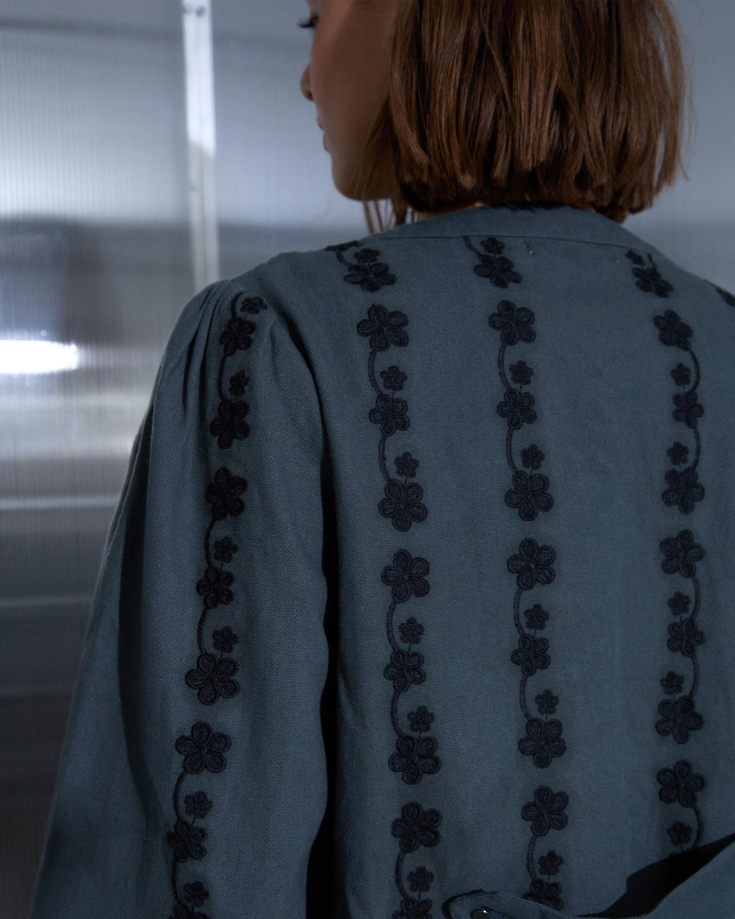 Jacket with Petroleum Flowers Buttons