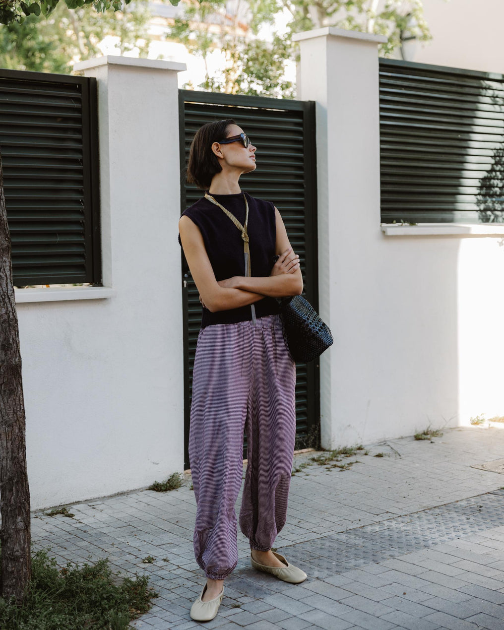 Pantalón Bombacho Cuadros Vichy Granate