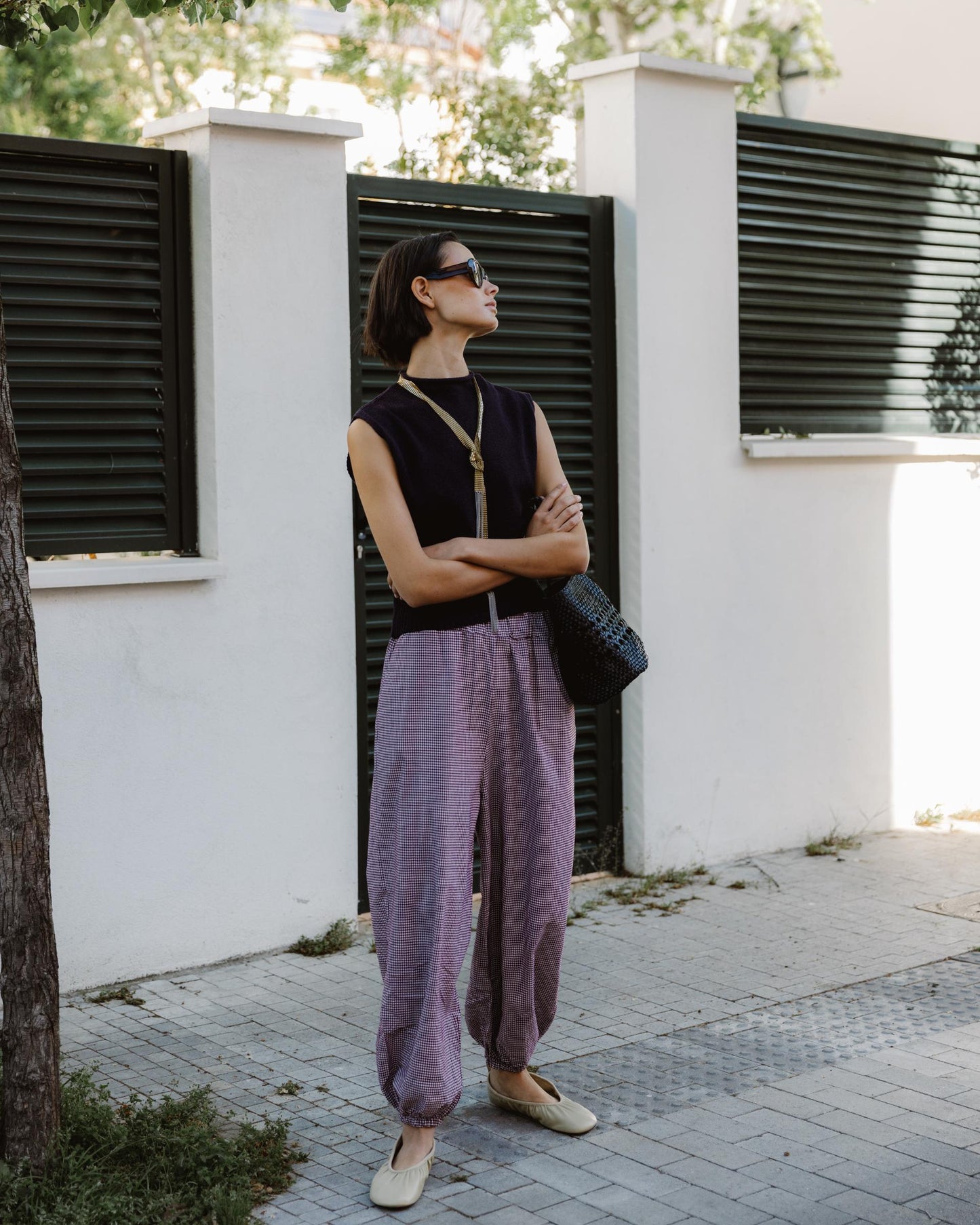 Pantalón Bombacho Cuadros Vichy Granate