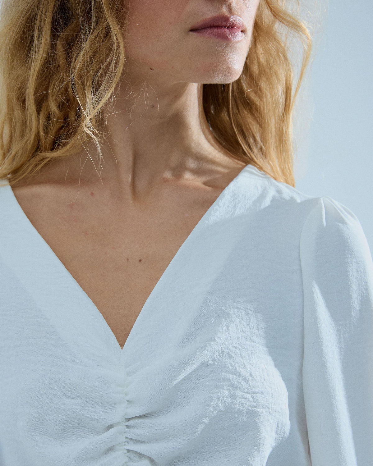 Blusa Manga Larga Frunce Blanca