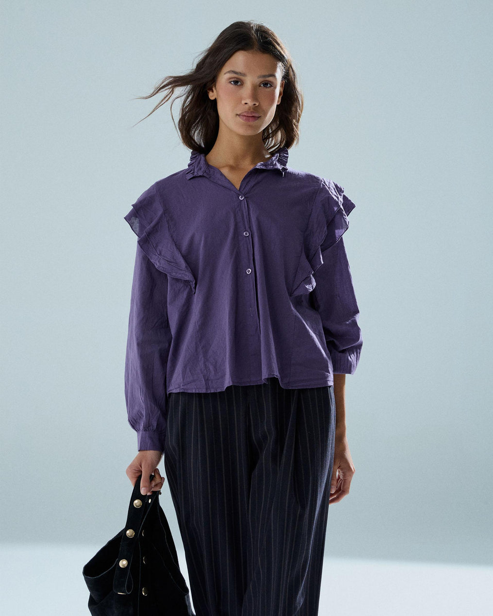 Blusa Volantes Hombros Morado