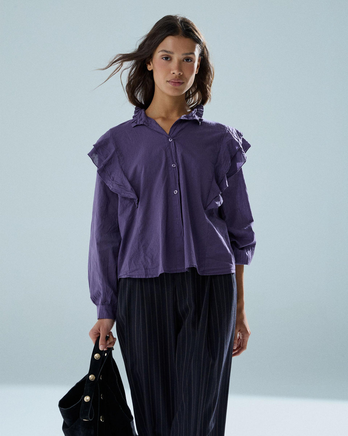 Blusa Volantes Hombros Morado