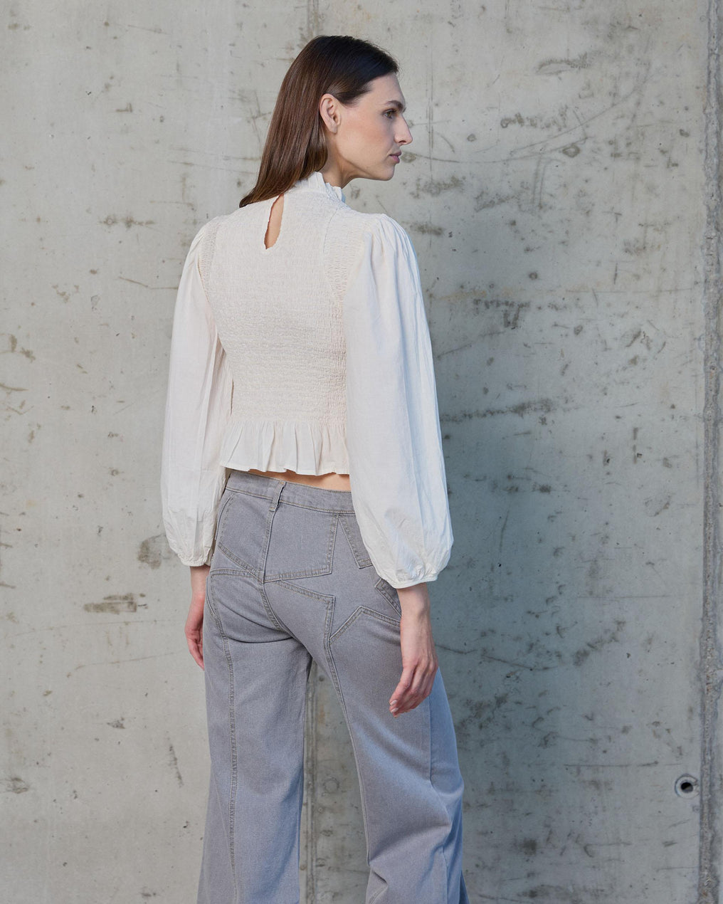 Raw Honeycomb Blouse with Puff Sleeves
