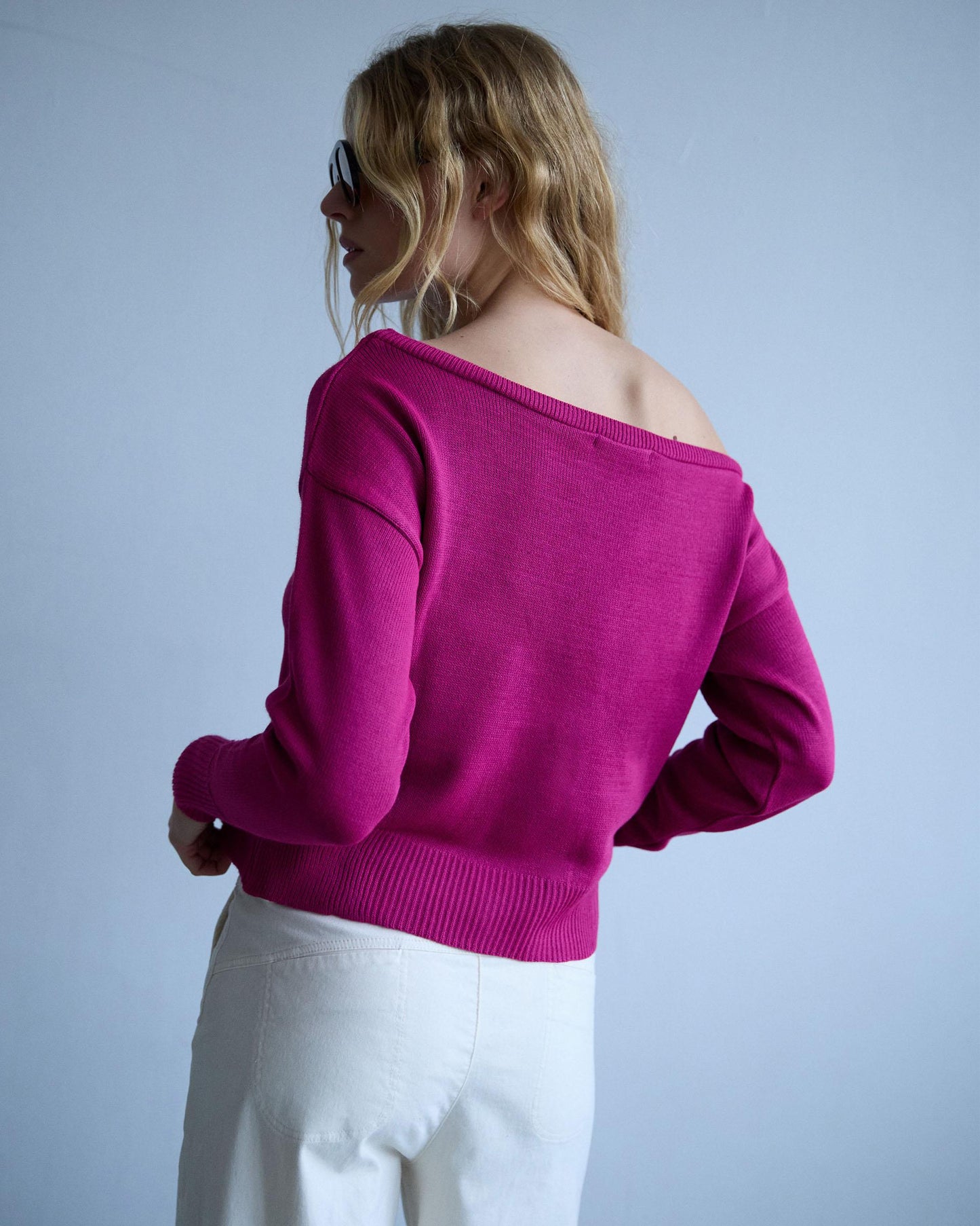 Jersey Cuello Asimétrico Fucsia