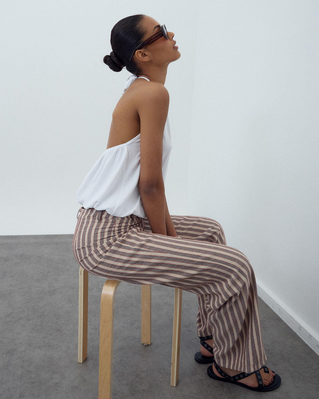Brown Striped Flowy Trousers
