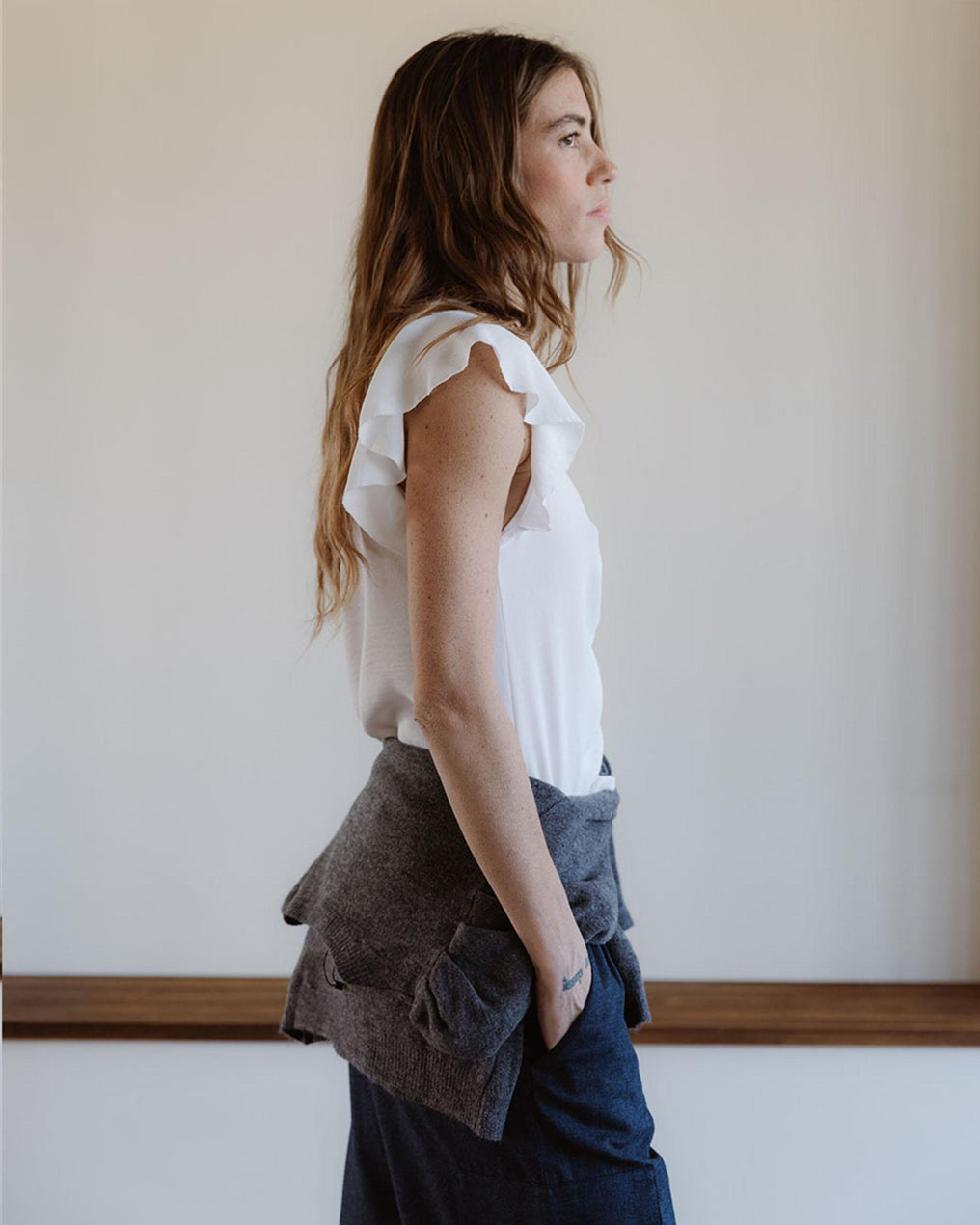 White Gathered Short Sleeve Blouse