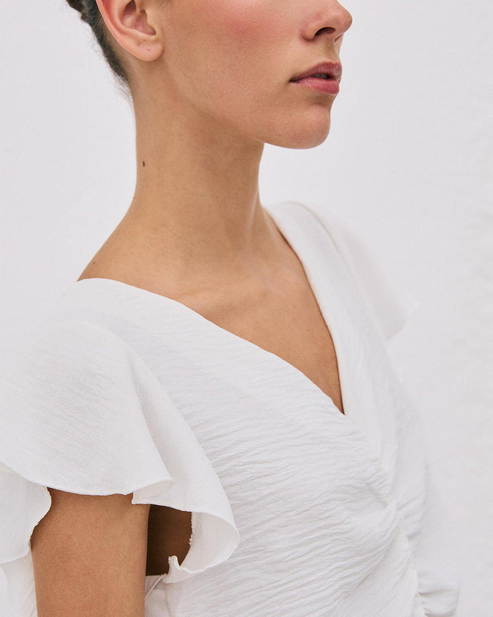 Blusa Manga Corta Frunce Blanca