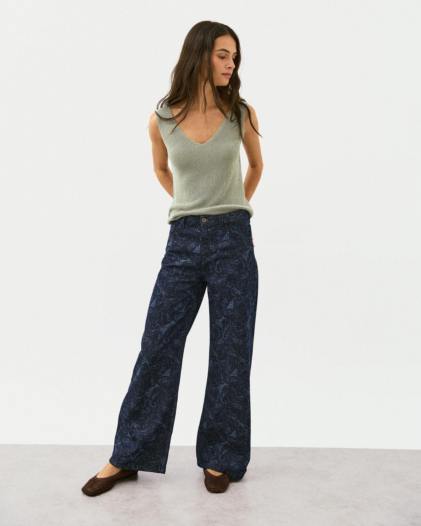 Jeans Wide Leg Estampado Azul Oscuro