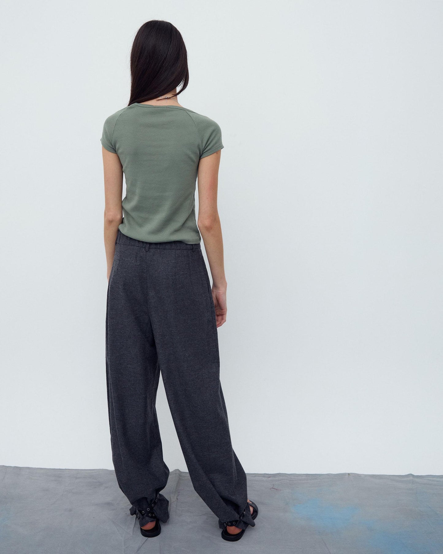 Triple Pleat Trousers Anthracite Herringbone