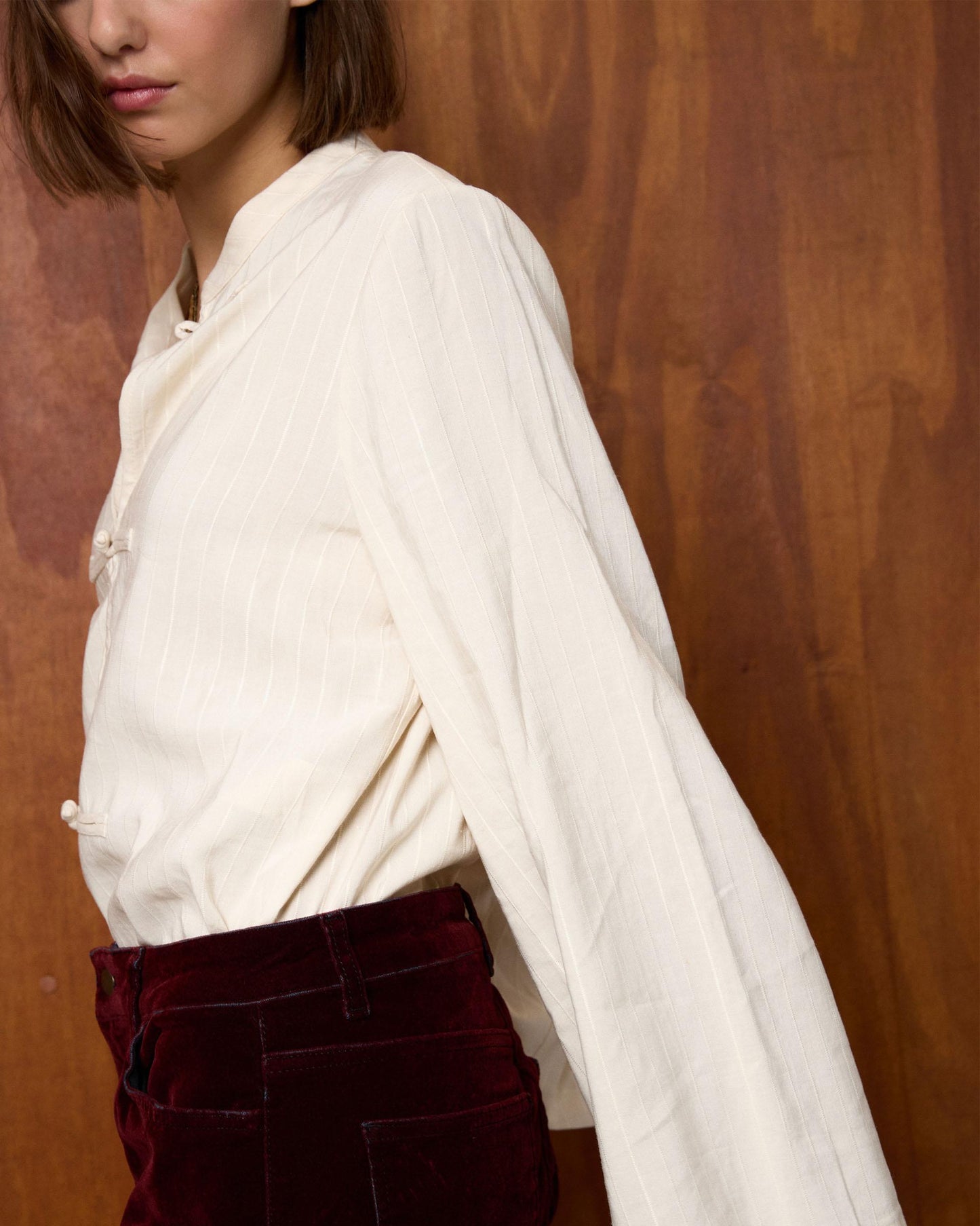 Blusa de manga comprida com textura crua japonesa