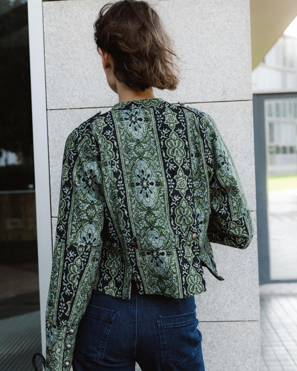 Veste Boutons Rabat Imprimé Vert