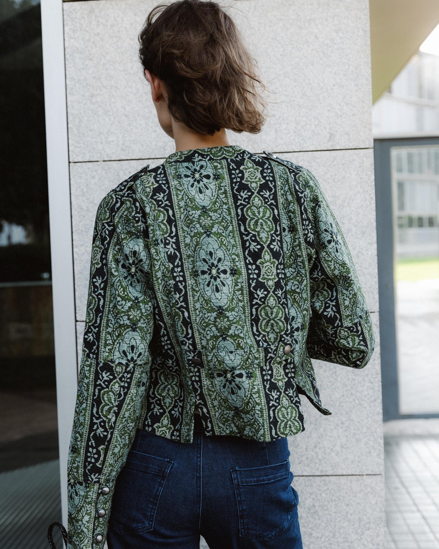 Veste Boutons Rabat Imprimé Vert
