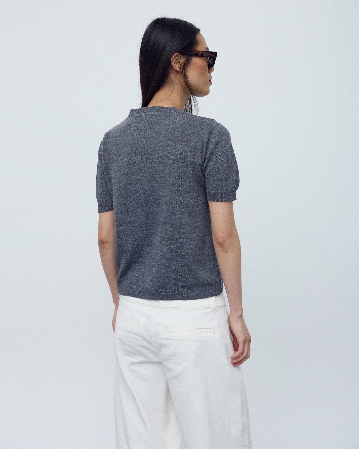 Top Punto Fino Manga Corta Gris