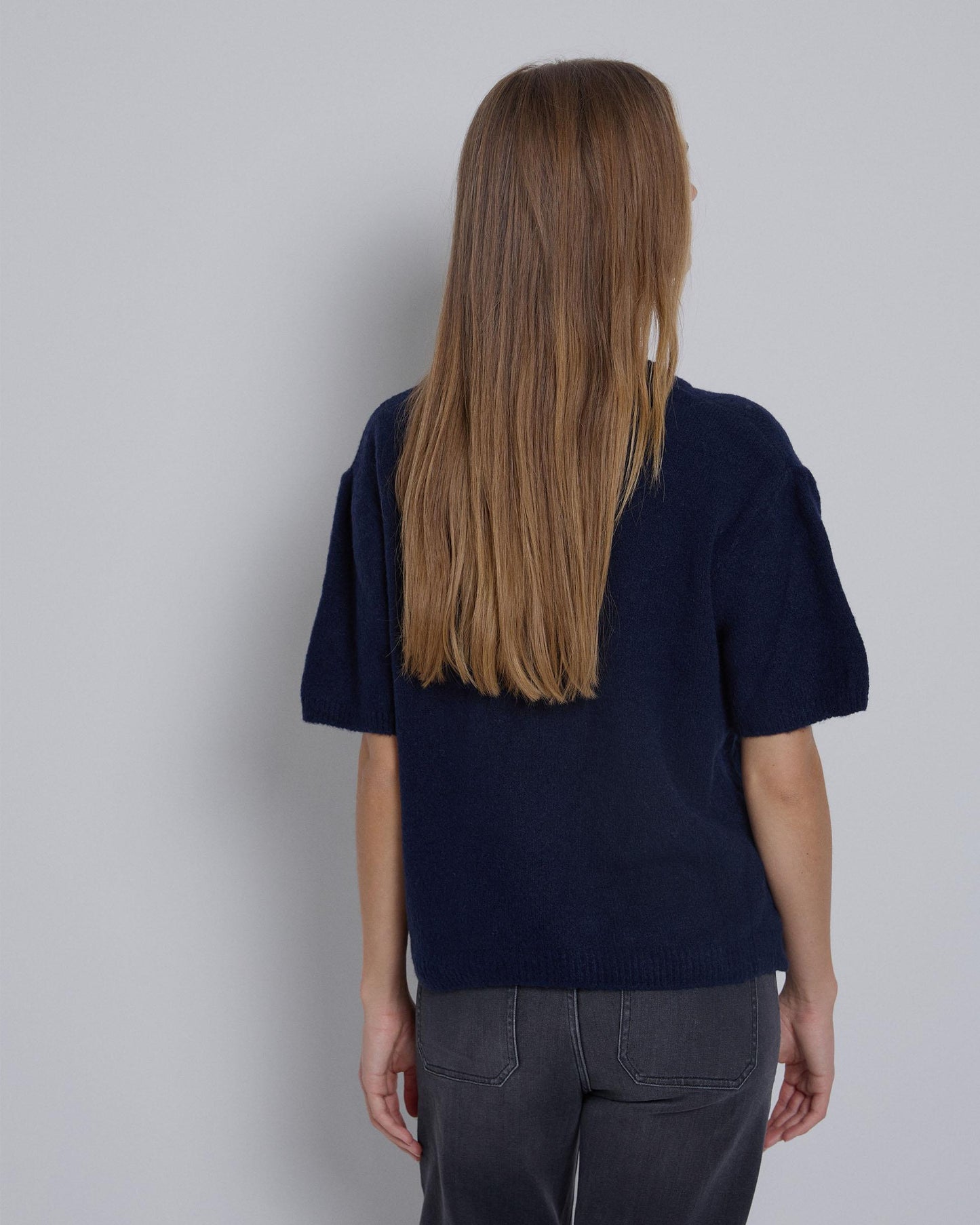 Camisola de malha de manga curta azul-marinho