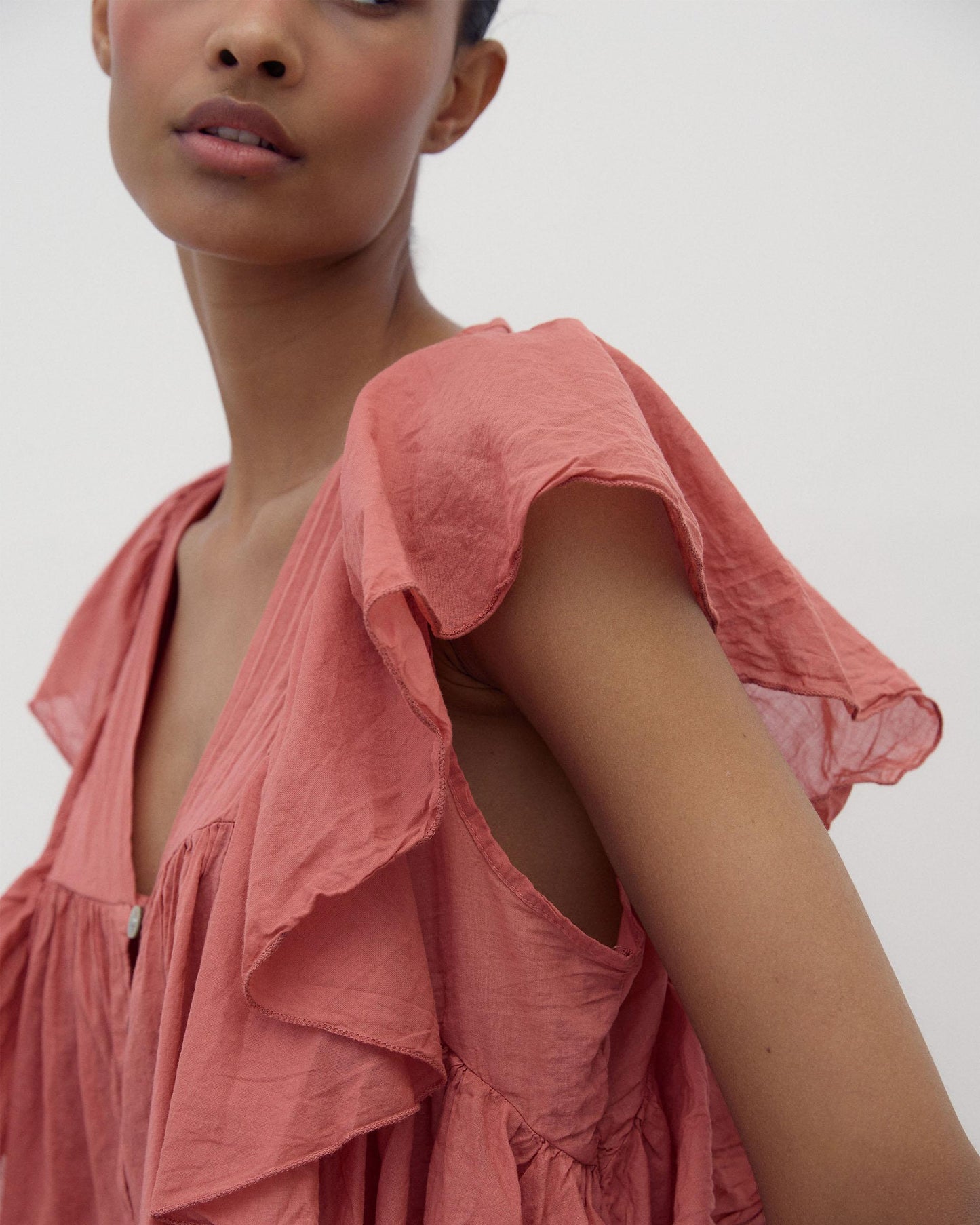 Blusa Botones Volantes Teja