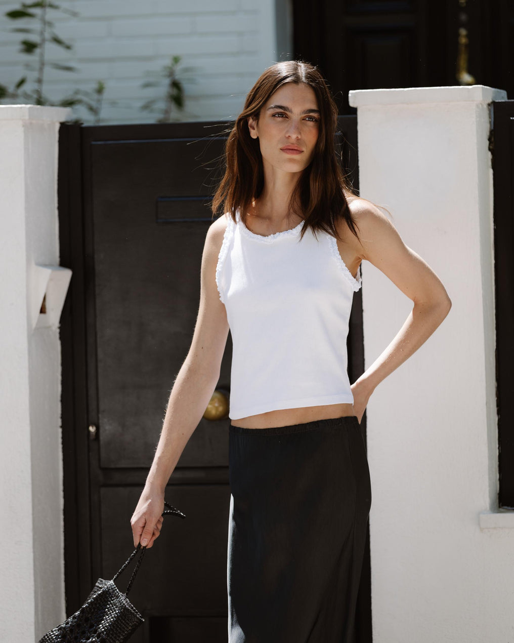 White Ruffle Tank Top