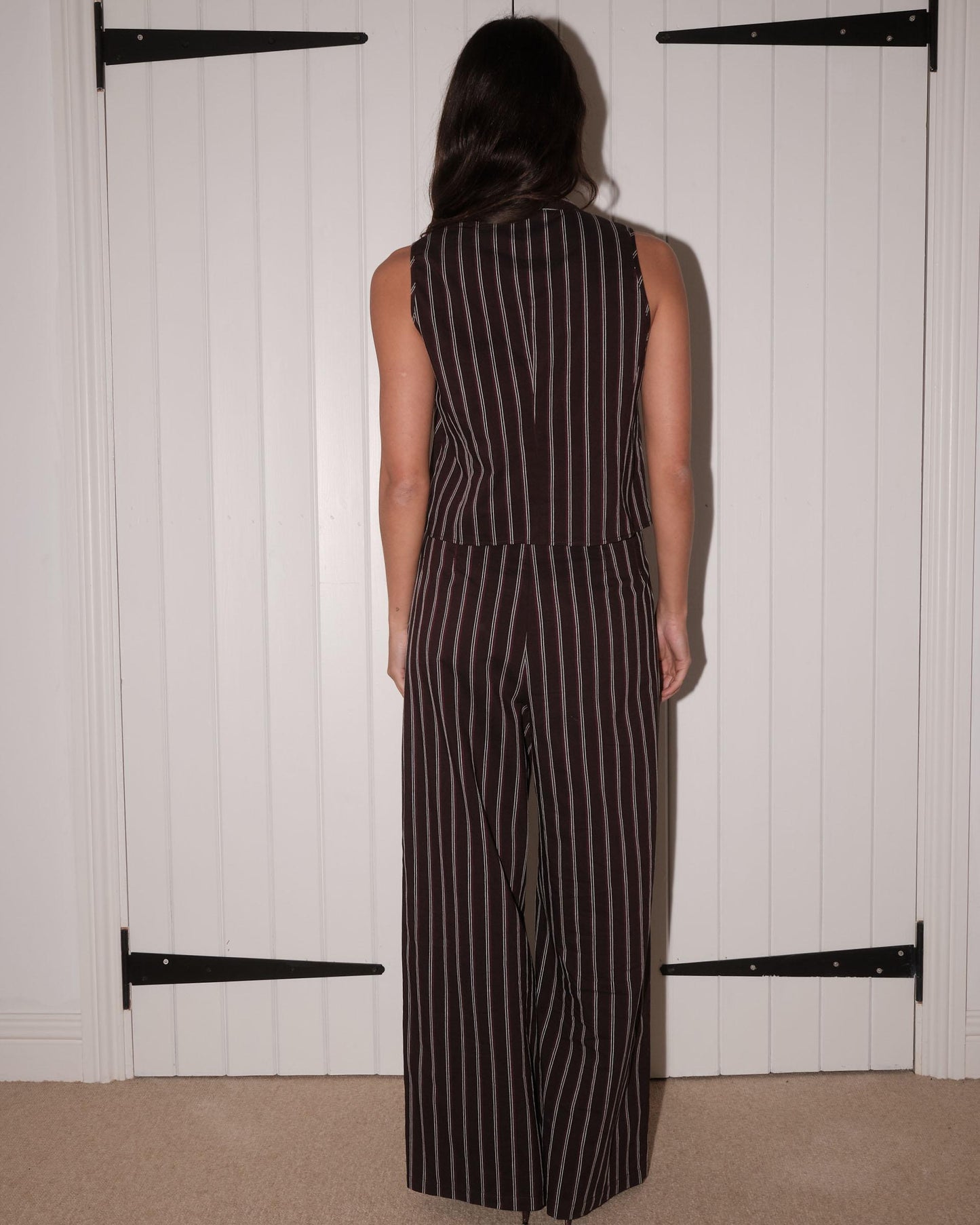 Brown Striped Mao Collar Top