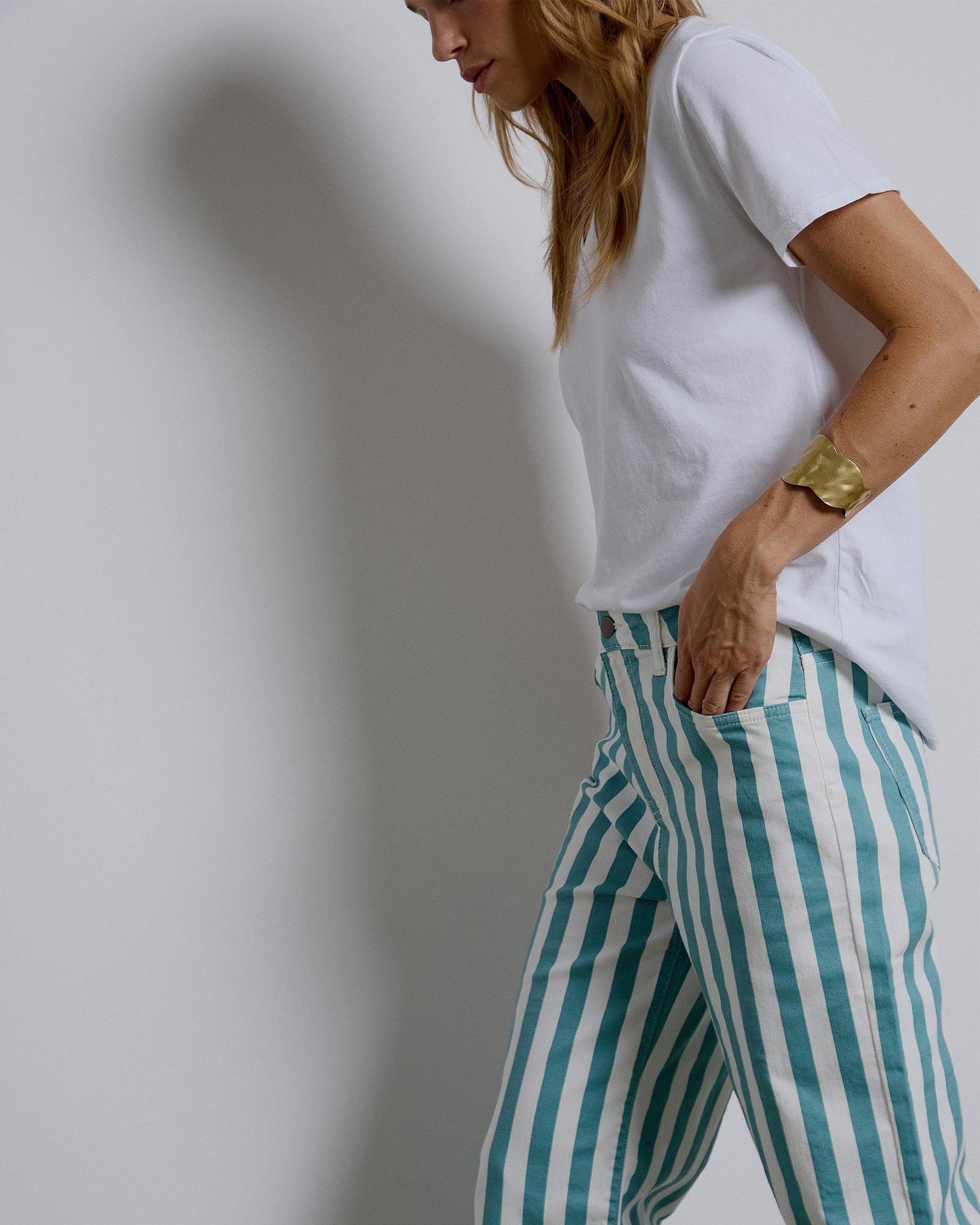 Wide Stripe Petrol Jeans