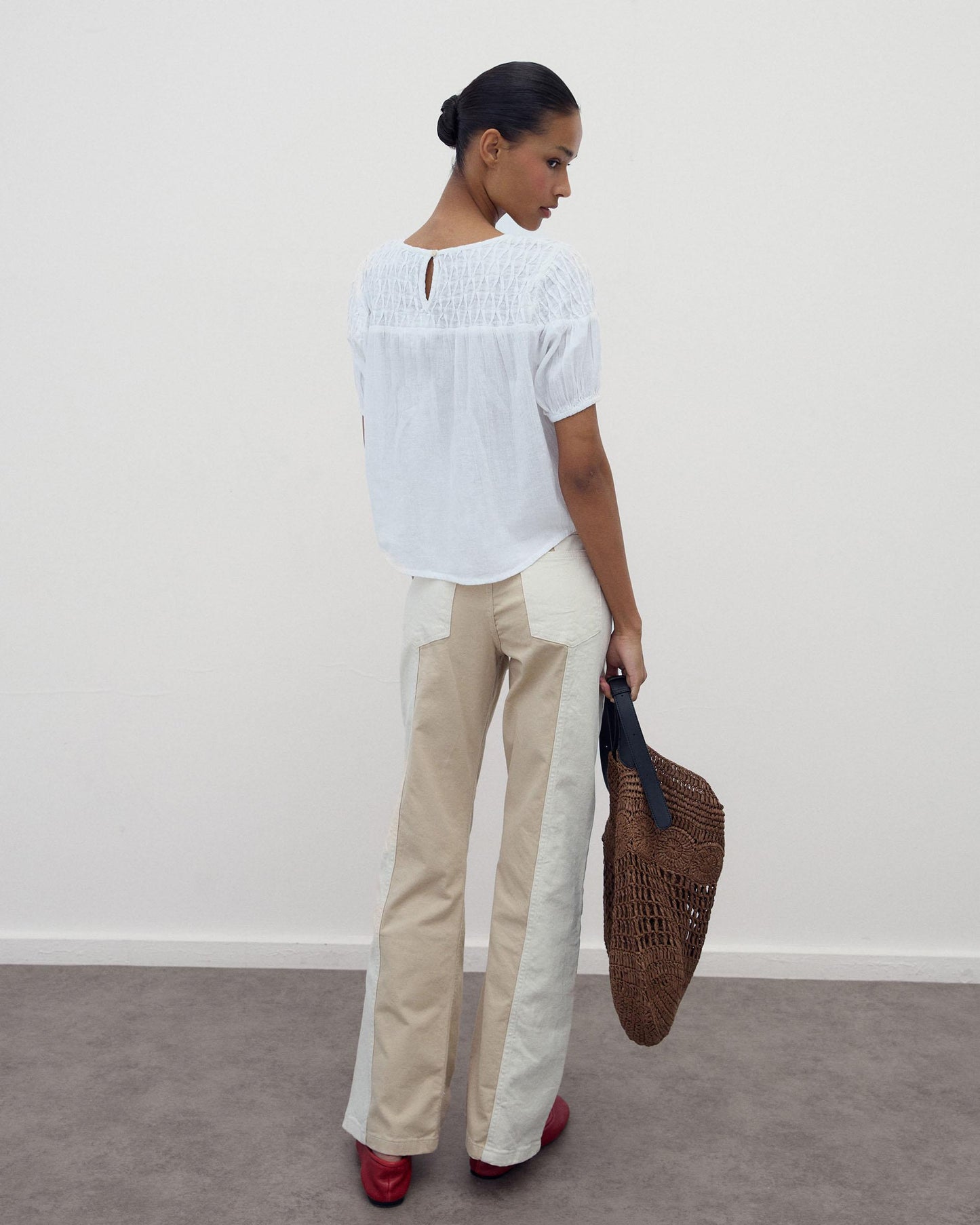 Jeans Contrastes Beige