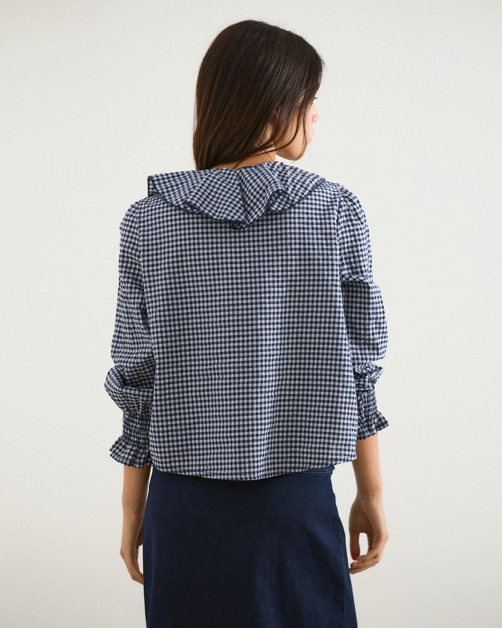 Blusa Volantes Delanteros Vichy Azul Oscuro