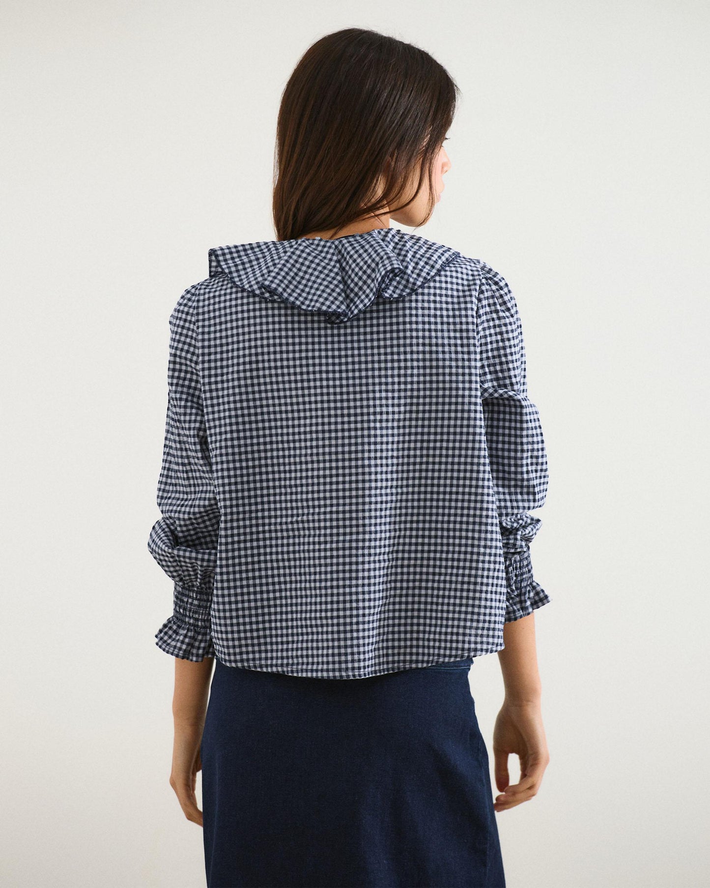 Blusa Volantes Delanteros Vichy Azul Oscuro