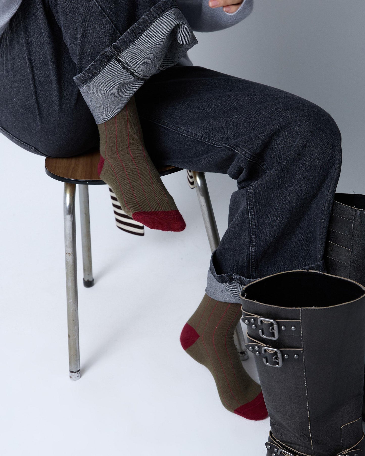 Dark Green Two-Tone High-Top Socks