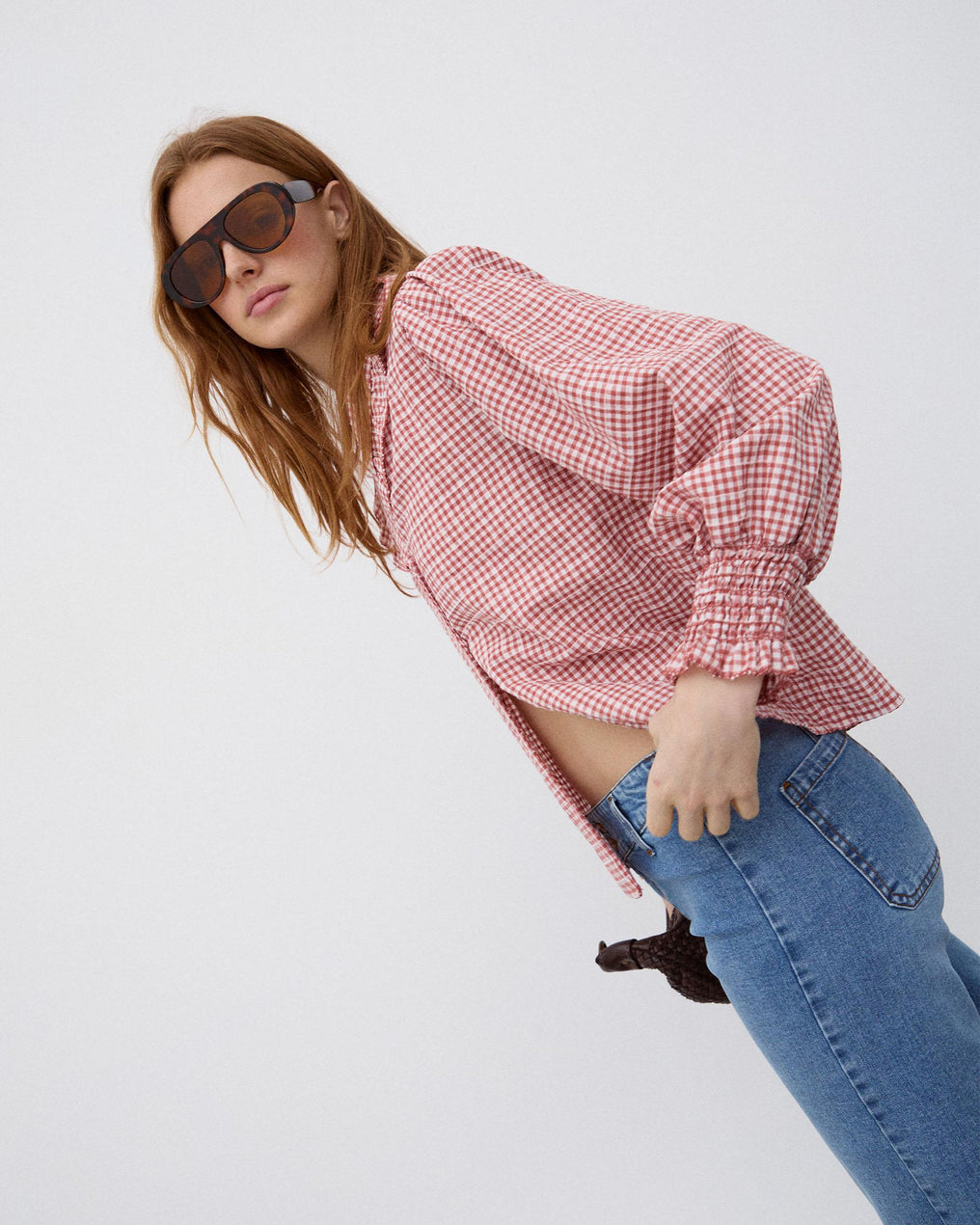 Blusa Folho Gola Vichy Tijolo