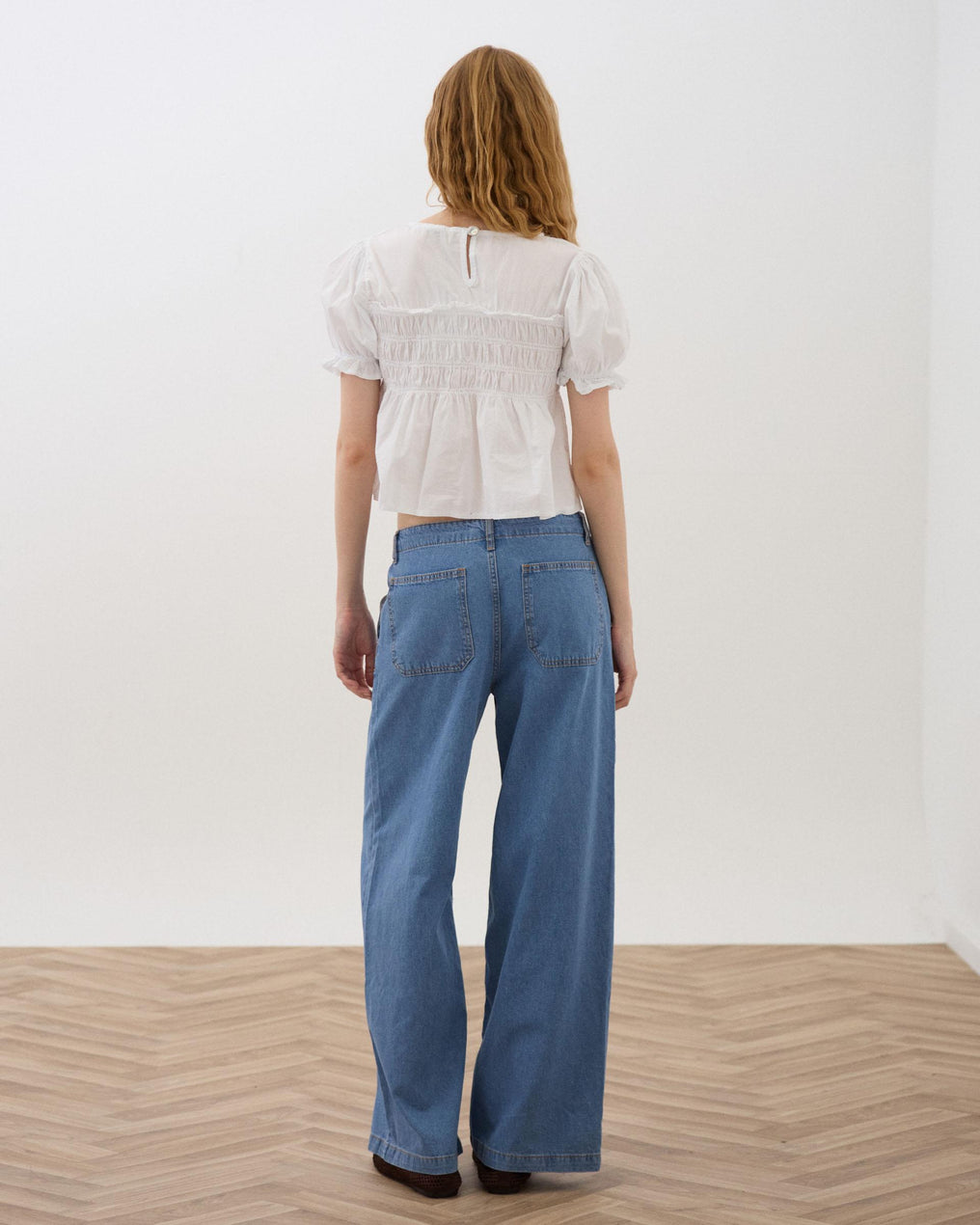 Blusa Manga Abullonada Gomas Blanca