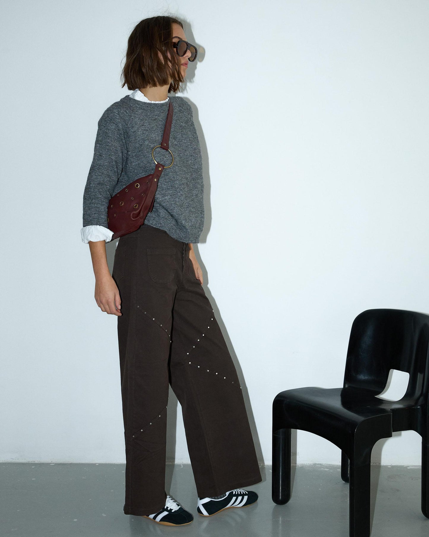 Brown Diagonal Studded Pants
