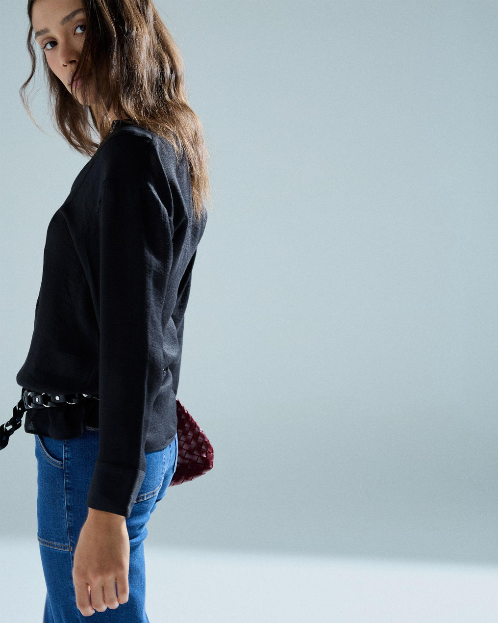 Blusa Canesú Triangular Botones Negro