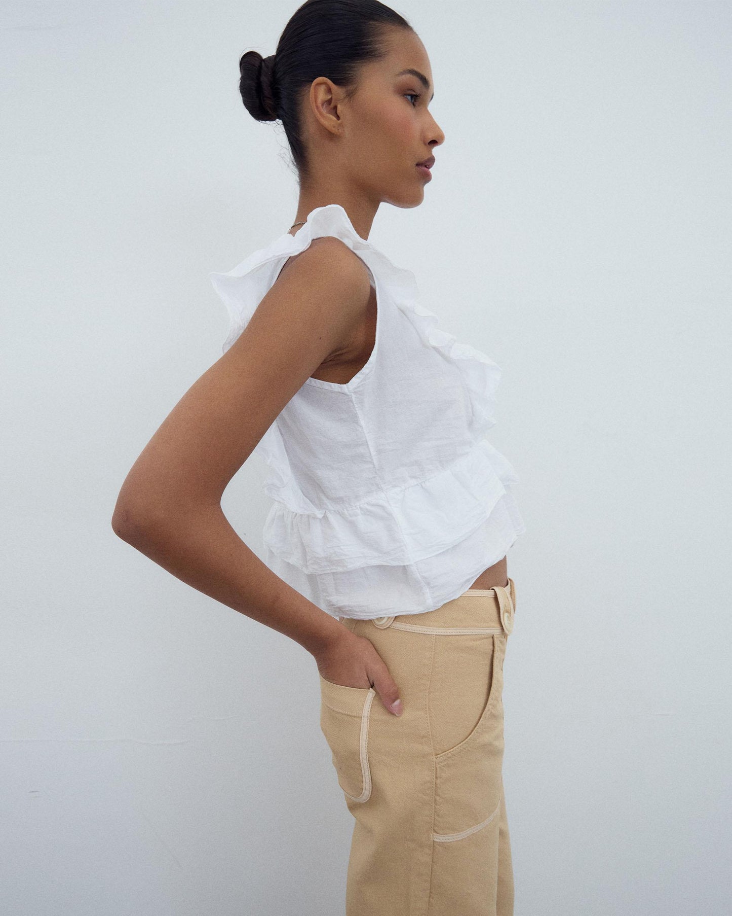 Blusa Cruzada Folhos Branca