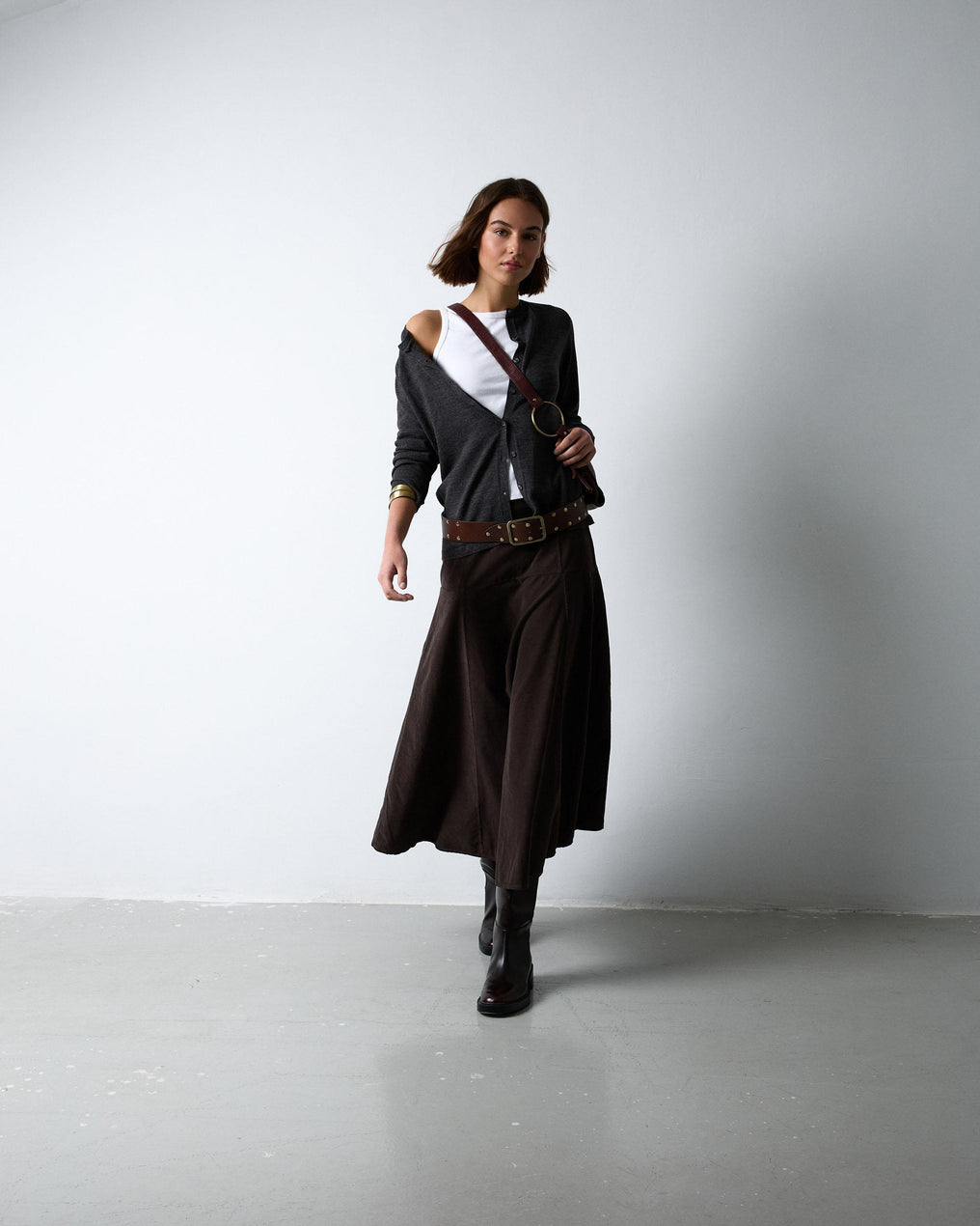 Brown Yoke Micropana Skirt