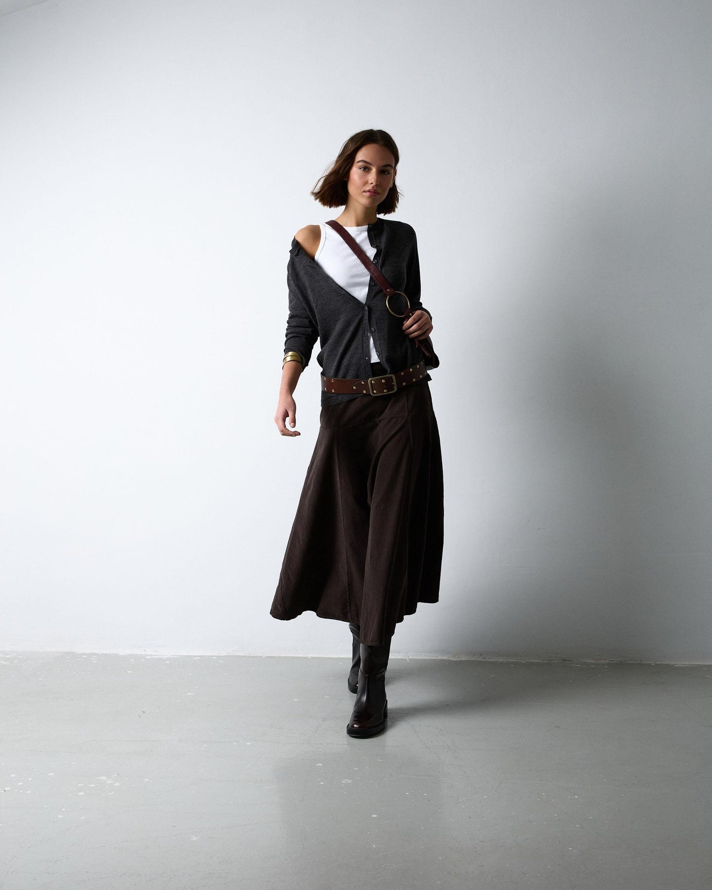 Brown Yoke Micropana Skirt