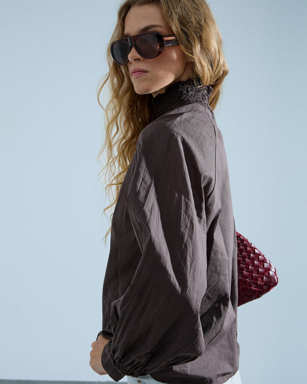 Blusa Cuello Engomado Marrón