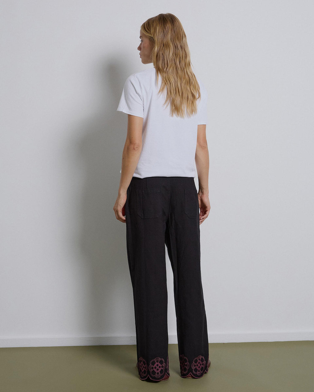 Black Flower Embroidered Pants