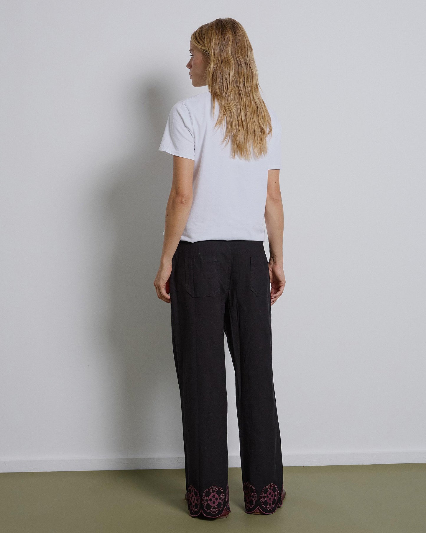 Black Flower Embroidered Pants