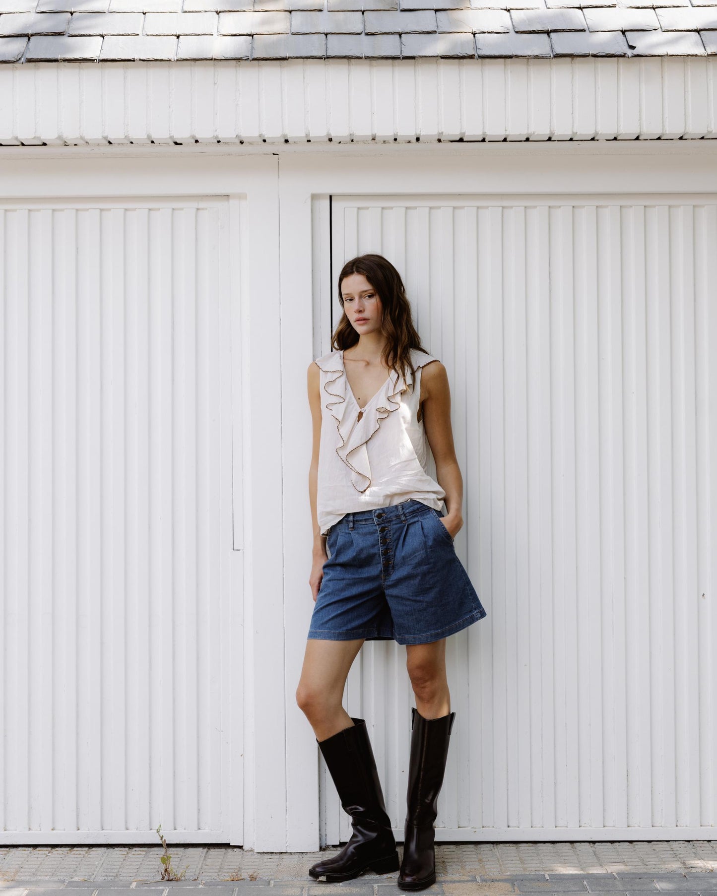 Blusa Volantes Contraste Crudo