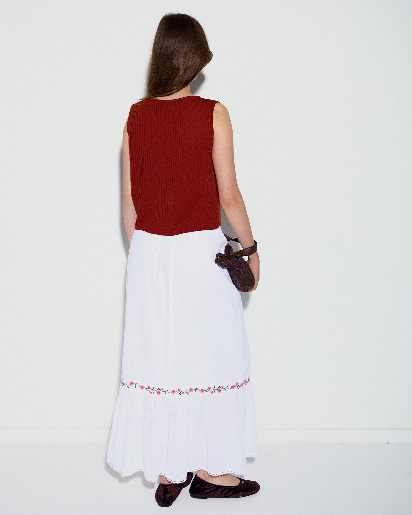 Falda Bordado Flores Blanco