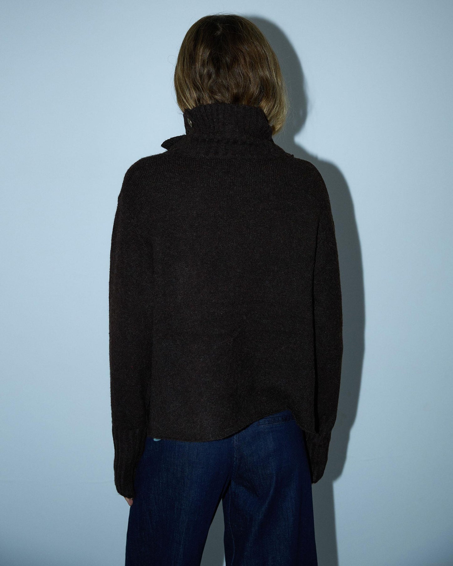 Brown Button-Down Turtleneck Sweater