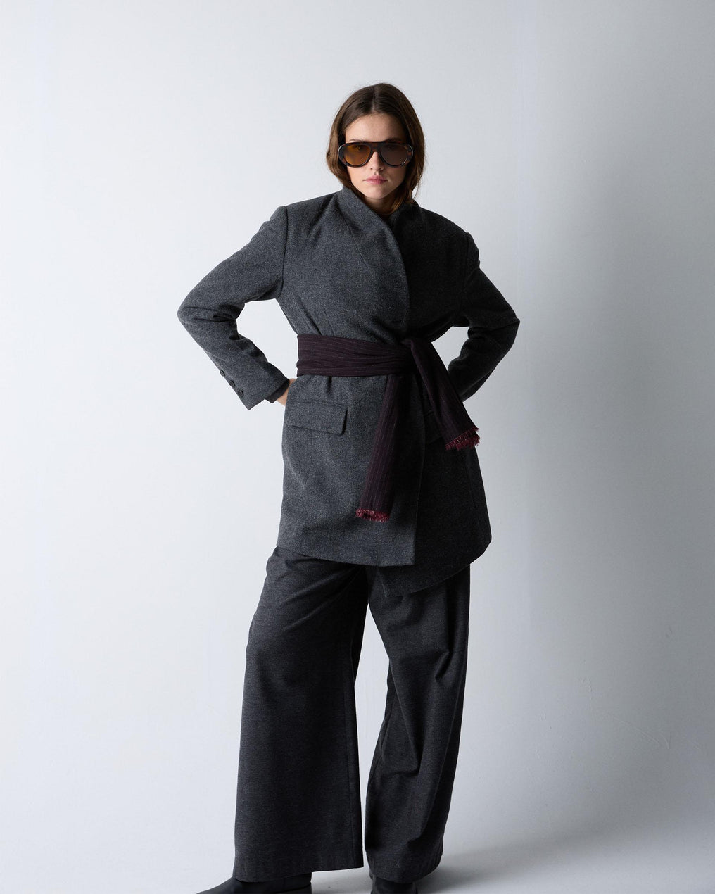 Abrigo Paño Solapa Mezcla Lana Gris