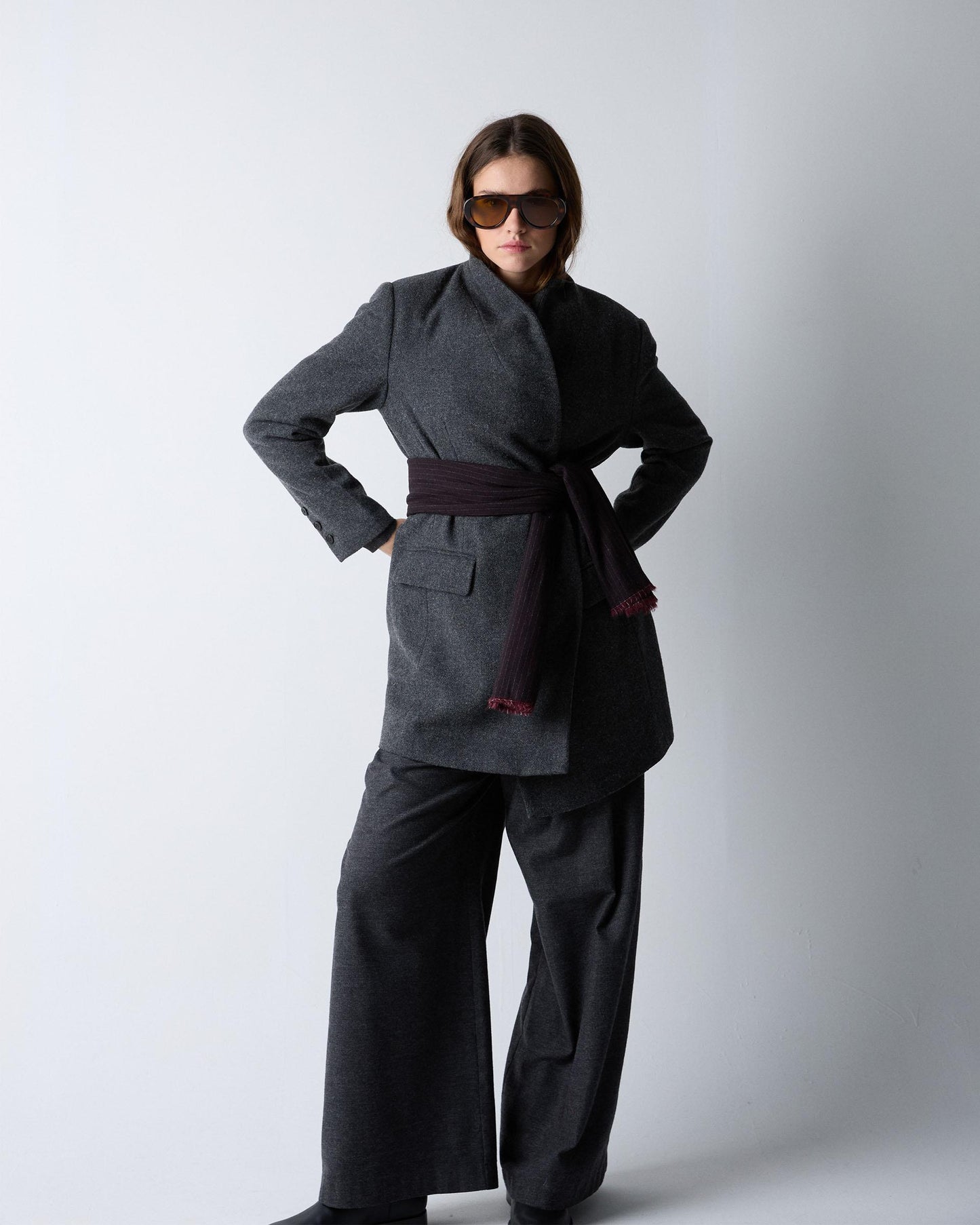 Abrigo Paño Solapa Mezcla Lana Gris