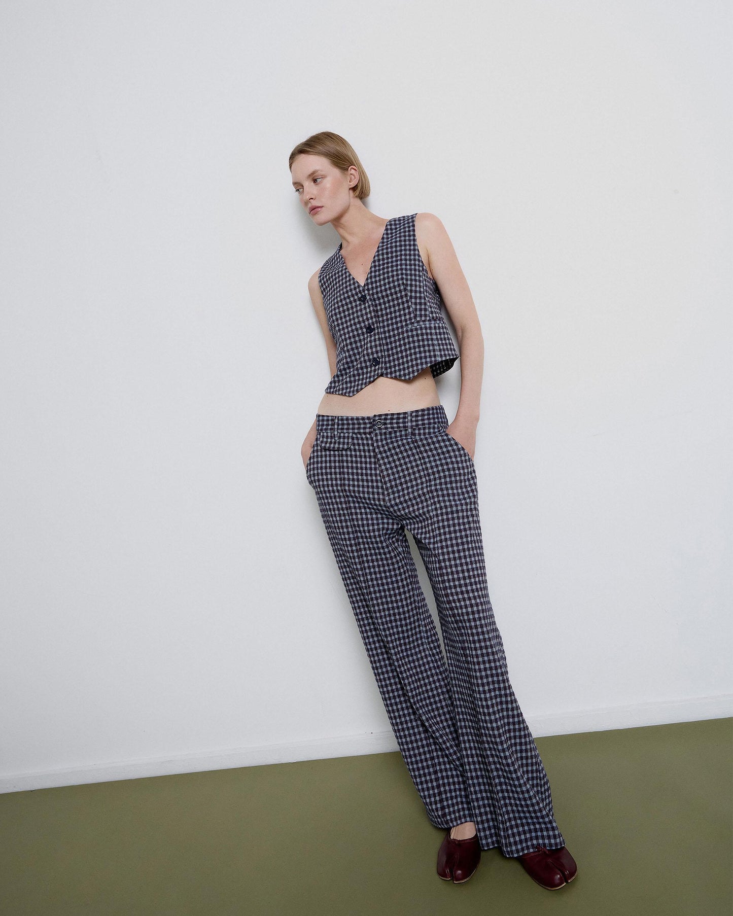 Blue Checkered Lapel Trousers