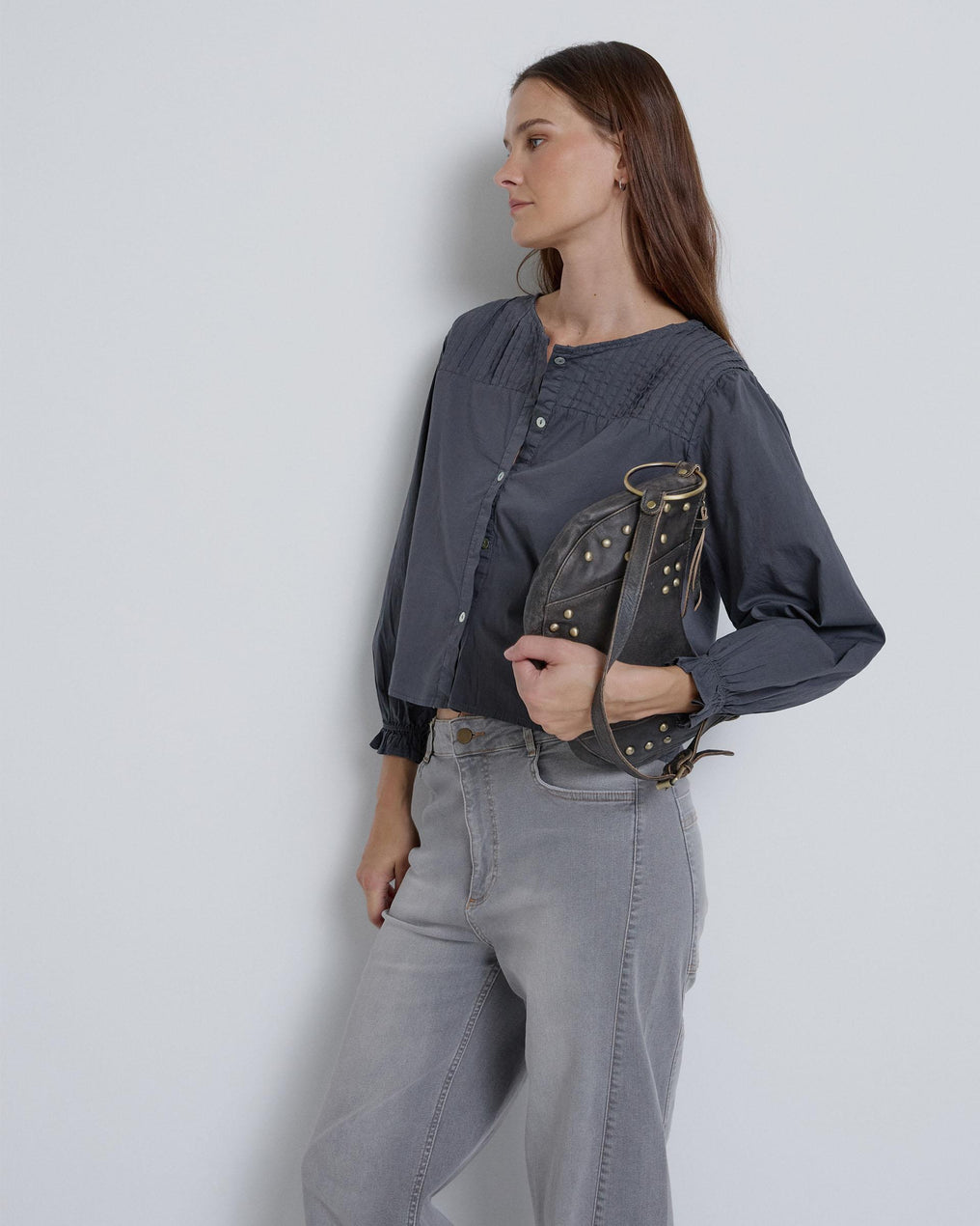 Blusa Canesú Tablas Antracita