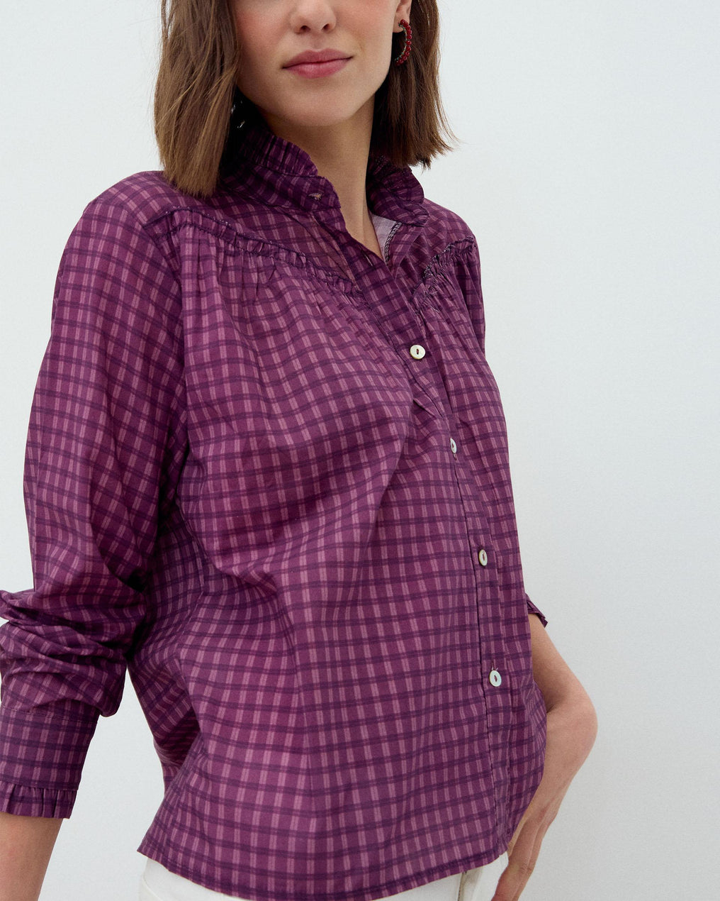 Purple Plaid Yoke Blouse