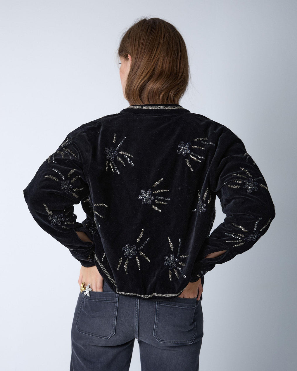 Black Beaded Velvet Bomber